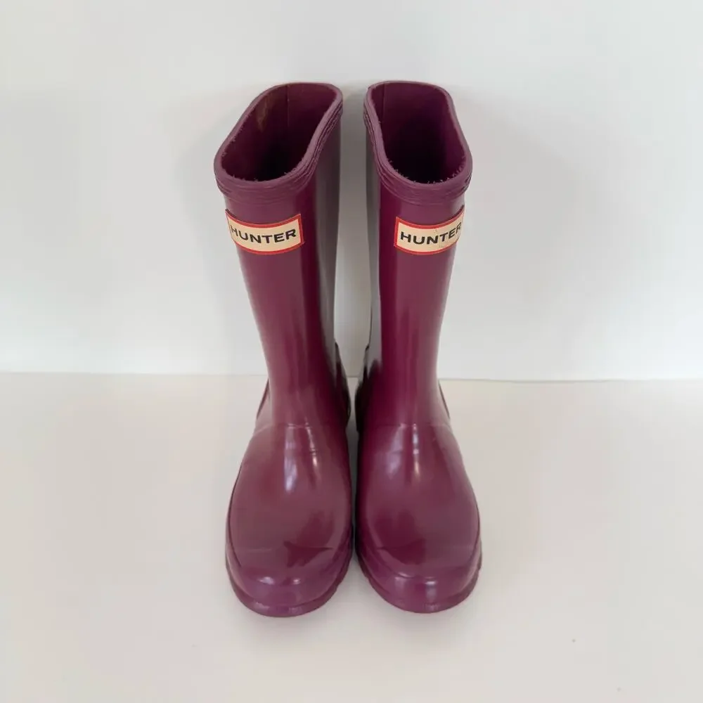 Hunter Kids Original Gloss Rain Boots Waterproof Natural Rubber Magenta US13B/1G